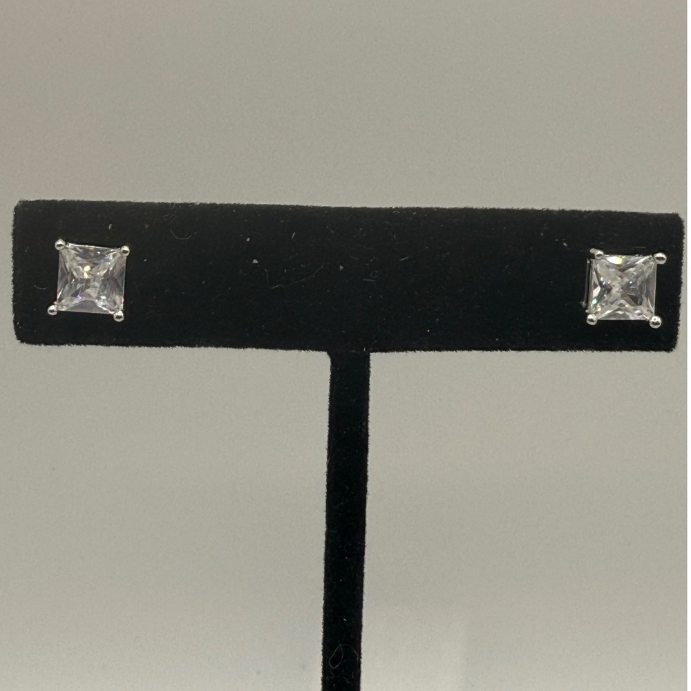 Sterling Silver 925 Princess Cut Cubic Zirconia Stud Earrings 7mm Square